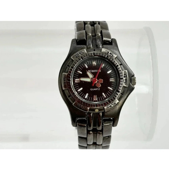 Vintage Dark Silver Toned Rumours Men's Chainlink Glow in the Dark Wristwatch - Picture 1 of 4